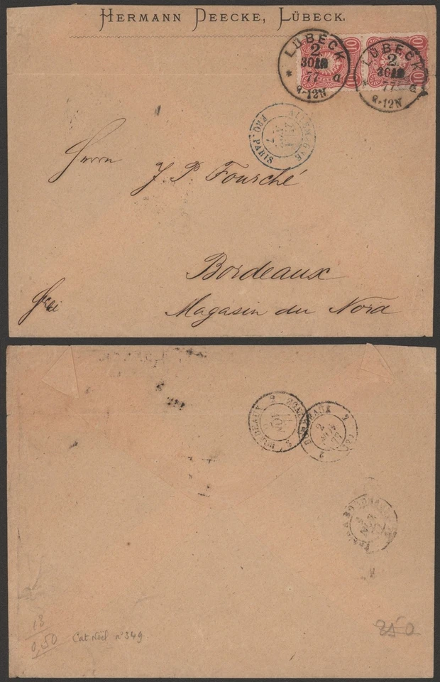 Alemania 1877 - Cubierta Lubeck a Burdeos Francia D509 Foto 1 de 1