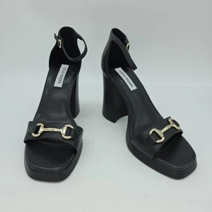 Steve Madden Cienna Horse Bit Sandalia Zapatos Mujer 10 Negro Cuero Bloque - Imagen 1 de 9