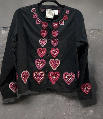 Cárdigan Michael Simon Lite Talla Grande Negro Corazones Cárdigan San Valentín Artístico Foto 1 de 4