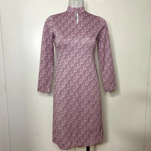 Vintage 60s/70s Purple Mod Print Long Sleeve Mini Shift Dress - Picture 1 of 6