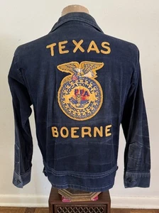 1970s Vtg BOERNE TEXAS Future Farmers of America FFA Blue Corduroy Jacket sz 40 - Picture 1 of 24