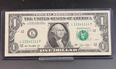 2013 Federal Reserve Bank Note, San Francisco $1 Green cert, Serial # L11141111P - Image 1 of 2