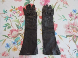 Vintage schwarze italienische Kinder Leder 13" Ellenbogen Handschuhe -- Seide gefüttert -- gebraucht -- Größe 6 - Bild 1 von 5