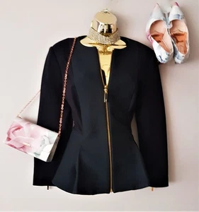 New Ted Baker Jumanaj Jacquard Panel Peplum Porcelain Rose Blazer Jacket 8 TB1 - Picture 1 of 13