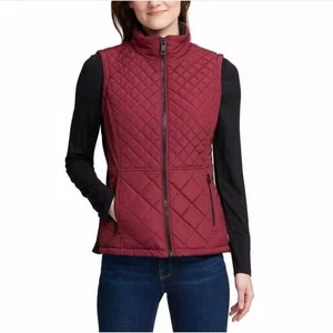 Andrew Marc Quilted Vest Womens L Burgundy Red Black Padded Sleeveless Jacket - Picture 1 of 8