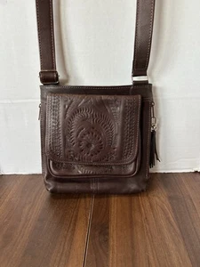 Ropin West Dark Brown Tooled Leather Crossbody Conceal Carry Purse - Picture 1 of 20