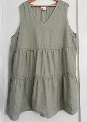 Mini Vestido Túnica LUCKY BRAND Lino Sin Mangas Verde Salvia Crochet Boho 2X Foto 1 de 4