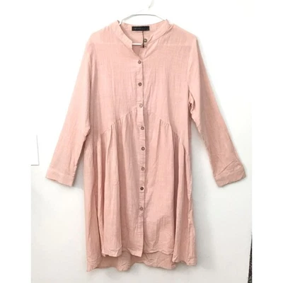 ZANZEA Casual Loose A-Line Cotton Dress Long Sleeve Button Salmon Solid Plus 2XL - Image 1 of 4