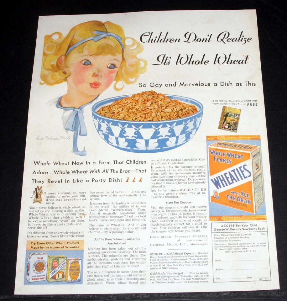 ANUNCIO IMPRESO REVISTA ANTIGUA 1931, MEDALLA DE ORO CEREAL TRIGO, LUCILLE P. ¡ARTE PANTANO! Foto 1 de 1