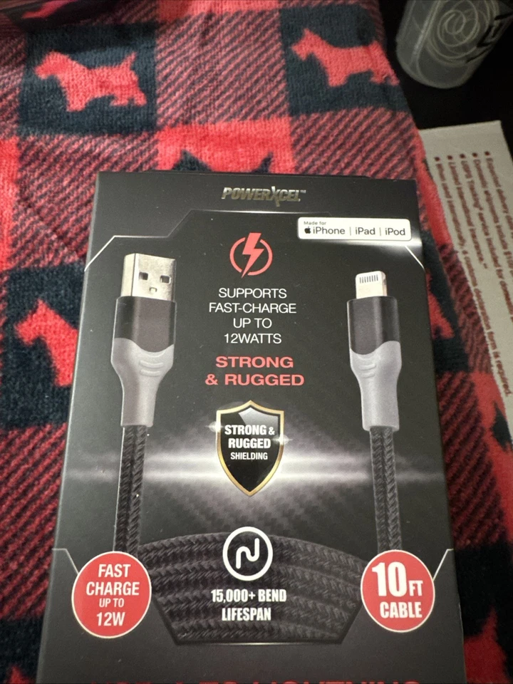 Cable de carga y sincronización micro USB trenzado de carga rápida Powerxcel de 10 pies nuevo Foto 1 de 2