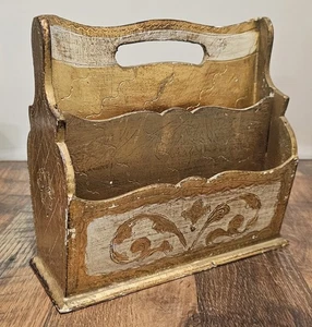 Vintage Italienisch Florentiner Creme/Gold Schreibtisch Ablage Große Patina 8,5”x4,5”x7,5” - Bild 1 von 5