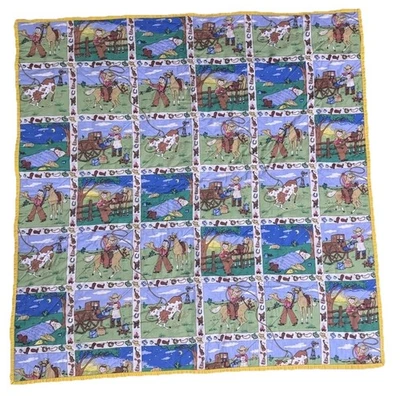 Western Kids Toddler Baby Blanket Playing Cowboy Handmade Horse Cow 36x36 - Image 1 of 2