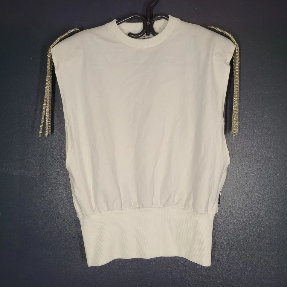 Silvian Heach Women's Sleeveless Shirt Metal Shoulder Epaulettes Detail White XS - Image 1 of 4