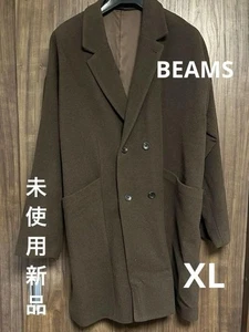 BEAMS Wool Coat XL Unused Brown Men's Unisex Double Button Fall Jacket - Picture 1 of 5