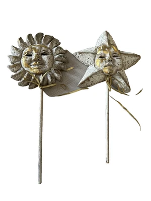 La Scala Sun & Star Full Face Puppet Masks Hand Pressed Gold Mardi Gras - Image 1 of 4