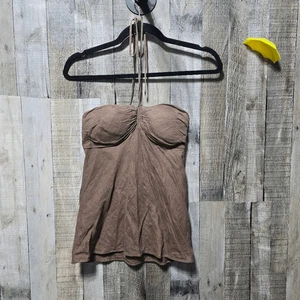 Top halter Forever 21 F21 vintage de lino marrón Y2K - Imagen 1 de 3
