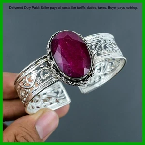 925 Silver Natural Kashmir Rubi Engagement Trendy Daughter Bezel Bangle Jewelry - Picture 1 of 11
