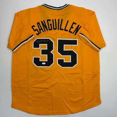 Autographed/Signed Manny Sanguillen Pittsburgh Yellow Baseball Jersey JSA COA - Image 1 of 4