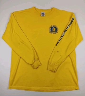 复古 Boston 101st Marathon 长袖 T 恤黄色 L 码阿迪达斯  — 第 1/4 张图片