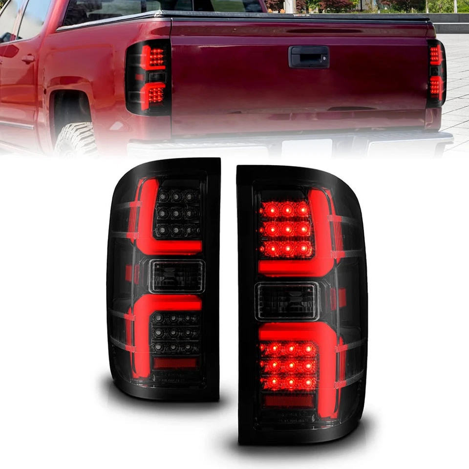 Luces traseras de lente de humo negras con barra de luz para Chevy Silverado 1500 14-18 sin LED Foto 1 de 4