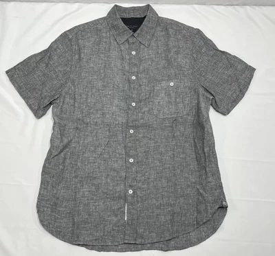 Rag & Bone Linen Shirt Men's Medium Short Sleeve Button-Up Solid Gray Casual - Image 1 of 4