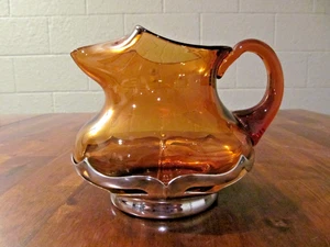 FARBER BROTHERS BROCCA CRISTALLO CROMATO E VETRO AMBRATO 4 1/4" DAL 1932 AL 1965 24 OZ - Foto 1 di 9