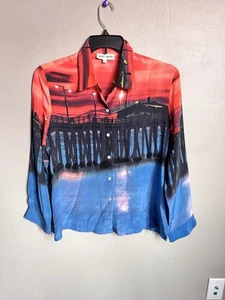 Nicole Taylor Women's Long Sleeve Silk Beaded Blouse Large - Picture 1 of 9