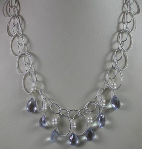 Braut Statement Halskette & Ohrringe Set Blau Quarz & Perlen Sterlingsilber  - Bild 1 von 2