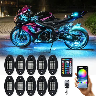 For Suzuki 10 Pods Motorcycle RGB LED Rock Light Neon Underbody Underglow Lights - Image 1 of 4