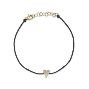 Brazalete de oro amarillo macizo de 14 quilates con corazón de diamantes conjunto pavé natural 0,06 quilates - Imagen 1 de 3