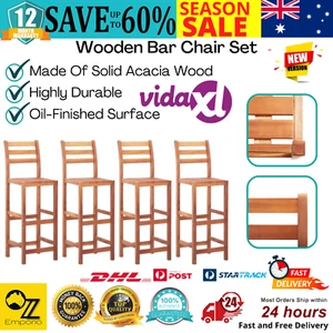 Wooden Bar Chair Set Outdoor Garden Weather Resistant Pub Restaurant Stools 4 Pc - Picture 1 of 13