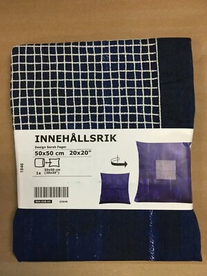 Nueva Funda Almohada Cojín Ikea Innehallsrik 20" x 20" Azul Blanco Rayas Algodón Foto 1 de 4