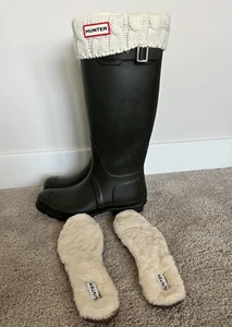 Hunter Damen Original Tall Hunter dunkelgrüne Gummi-Regenstiefel Größe 8 mit Innenfutter - Bild 1 von 16