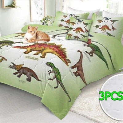 Juego de cama familiar de dinosaurios súper suave resistente a la decoloración tamaño king 3 piezas para todas las estaciones Foto 1 de 4