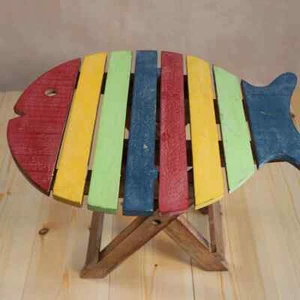 Handmade Painted Folding Fish Stool Side Table Great gift 40cm - Picture 1 of 9