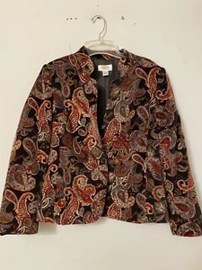 TALBOTS Velvet Silk Blend Jacket Paisley Work Retro Mod Casual 1 Button Size P12 - Picture 1 of 12