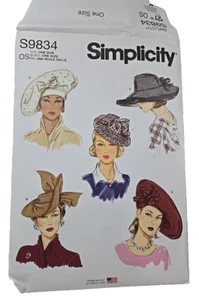 Sombreros vintage Simplicity S9834 en 5 estilos, años 30 y 40 patrón TALLA ÚNICA SIN CORTAR - Imagen 1 de 3