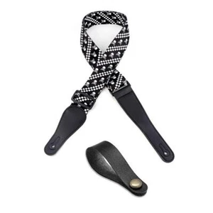 Black&White Skull Guitar Strap Polyester Woven + 1 Guitar Head Stock Strap Tie - Picture 1 of 4