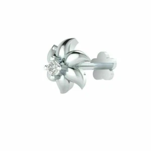 1.4mm Simulated Diamond Flower Nose Lip Labret Screw Stud 14K White Gold Plated - Picture 1 of 4