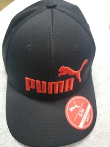 Men's Black/Red Logo Puma Stretch Fit Small/Medium Hat! New - Picture 1 of 9