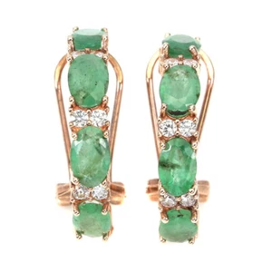 925 Sterling Silver Earrings Oval Emerald 6x4mm Natural Gemstone Jewelry - Picture 1 of 10