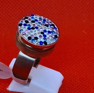 Edelstahl Ring Chunk Mit Zirkonia Strass Stein Druckknopf Hingucker Gr 19 - Bild 1 von 4
