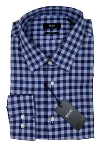 Men's HUGO BOSS Blue Plaid Dress Shirt 17R (17 32/33) Regular Fit NWT NEW - Picture 1 of 3