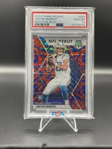 2020 Mosaik Reaktiv Blau Prizm Justin Herbert NFL Debüt RC Rookie PSA 10 #263 - Bild 1 von 3