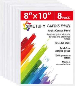 Simetufy Confezione 8 Tavole Tela 8X10 Pollici per Pittura Pannelli Tela Pittura Canv - Foto 1 di 6