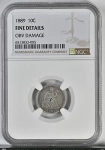 1889 10C Liberty Seated Dime Coin NGC Fine Details OBV DAMAGED #4707 - Picture 1 of 2