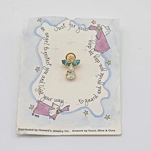 Howard's Jewelry Carded Crystal Guardian Angel Pin in Clear & Blue - Picture 1 of 4