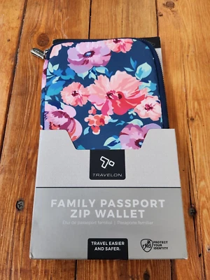 New Travelon RFID Blocking Passport Zip Wallet Flower Pattern 5.5" x 8" x 0.75" - Image 1 of 3