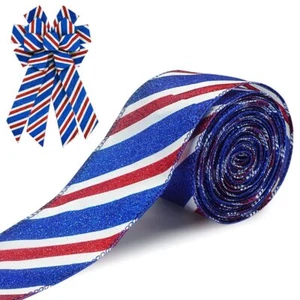 Veterans Day Ribbons for Crafting Patriotic Wired Edge Ribbons Glitter Blue R... - Picture 1 of 5