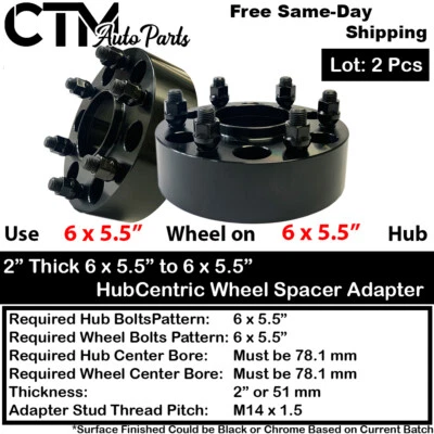 Adaptador espaciador de rueda centrado en el cubo 2x 2" de grosor 6x5,5" para Sierra1500 Yukon y más Foto 1 de 4